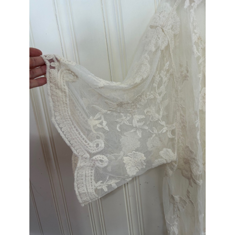 Adiva Womens Cream Lace Floral Embroidered Long Duster Kimono Cardigan Large - Picture 5 of 8